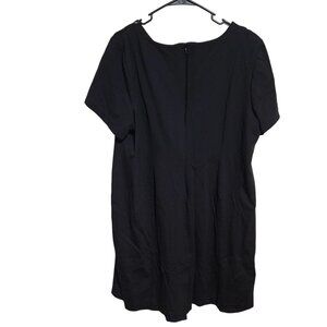 Talbots Elegant Black Short Shift Dress Womens Size 20W Pearl Detail Back Zip